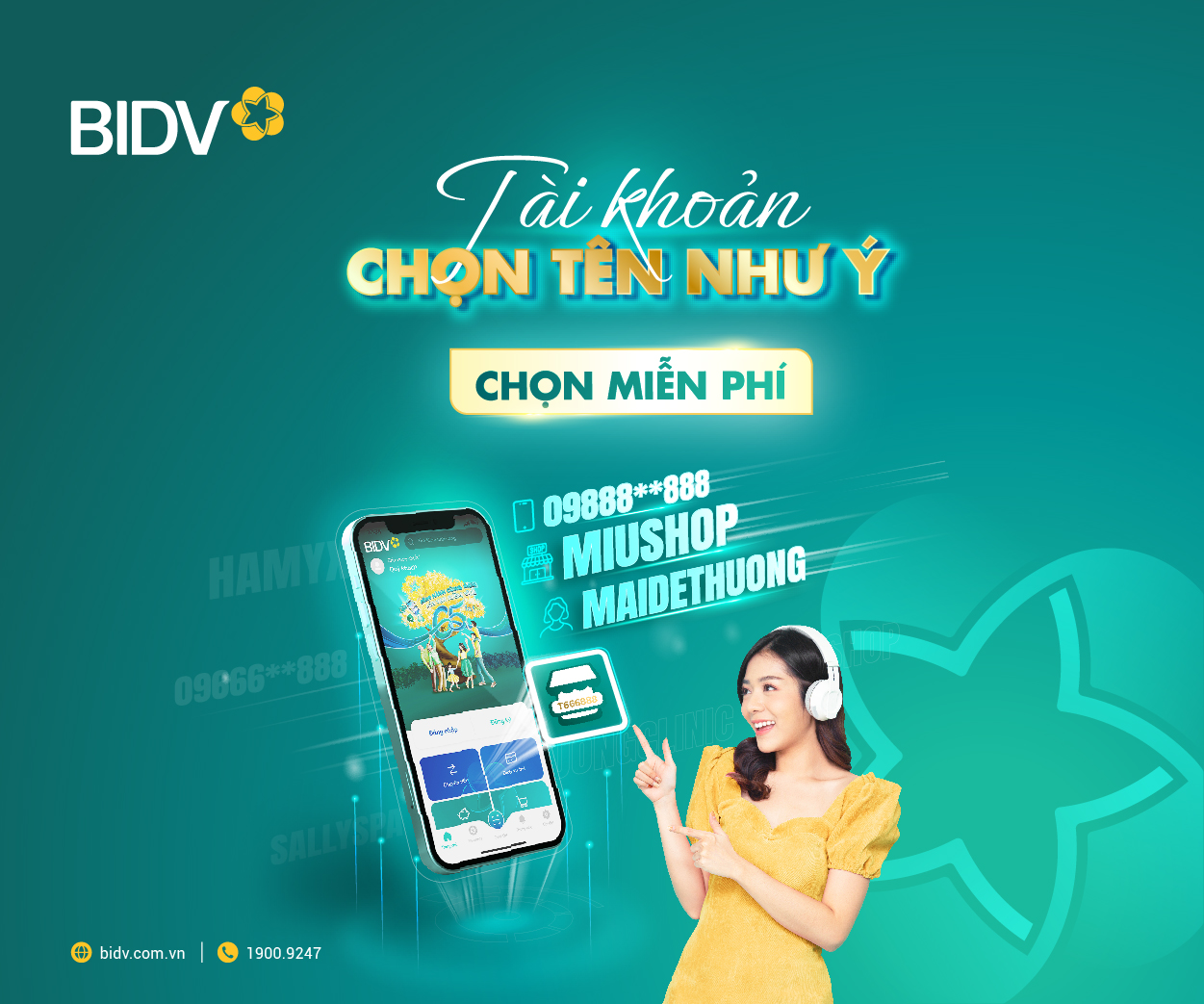 BIDV miễn phí chọn tài khoản theo nickname và số điện thoại